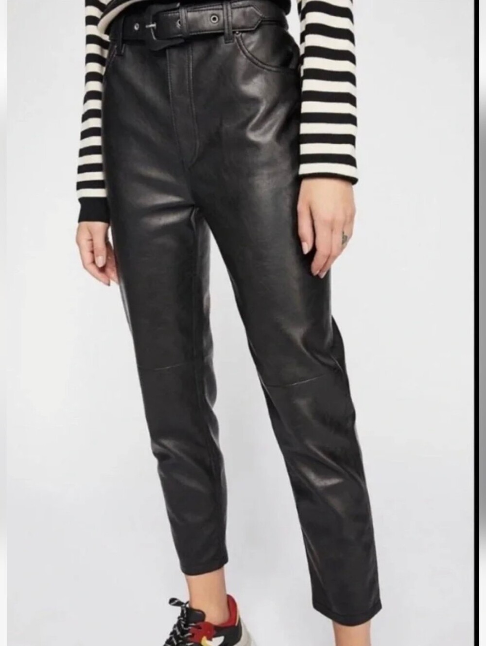 We The Free Black Faux Leather Belted Pants Women's Size 28 Regular